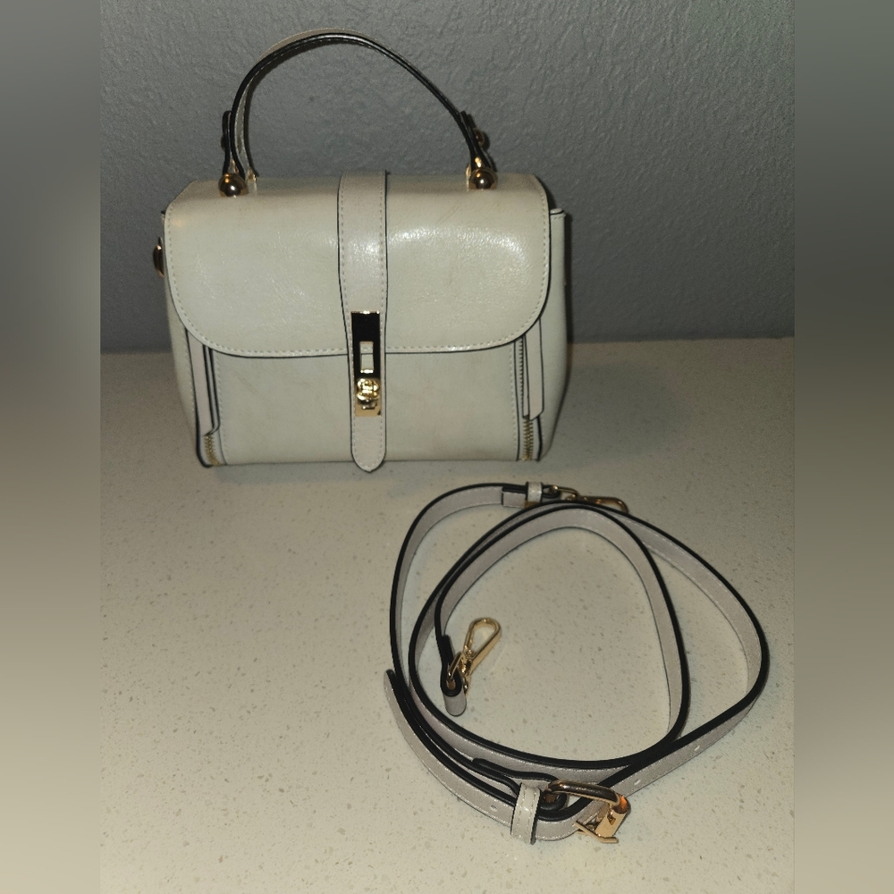 White Top-Handle Crossbody Bag with Gold Hardware - Picture 2 of 11